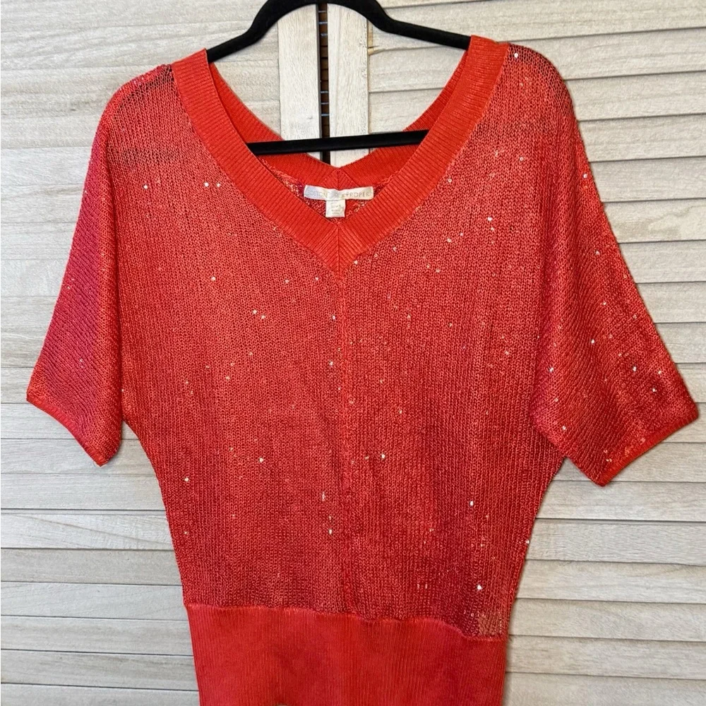 Boston Proper Red Sequin Sparkle Top Small Glam Holiday Party Y2K Luxe Chic